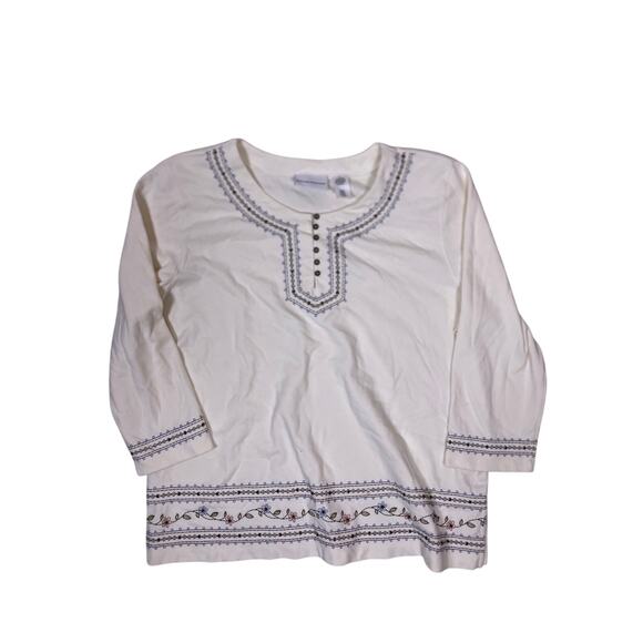 Alfred Dunner Cream Embroidered Floral Sweater Large Tunic Cottagecore Soft - Picture 1 of 6